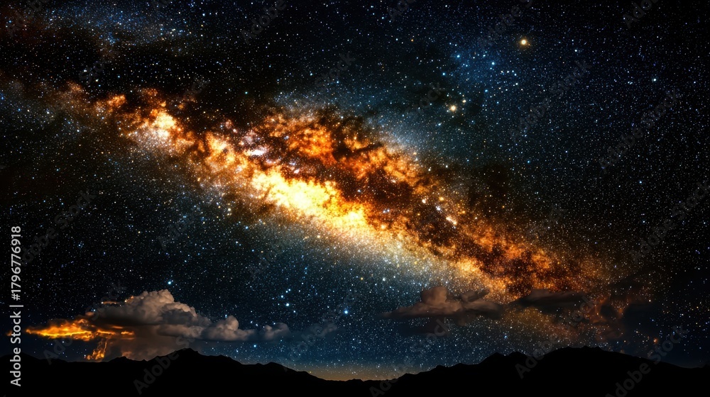 Fototapeta premium Stunning Milky Way Galaxy Over Desert Landscape at Night Sky