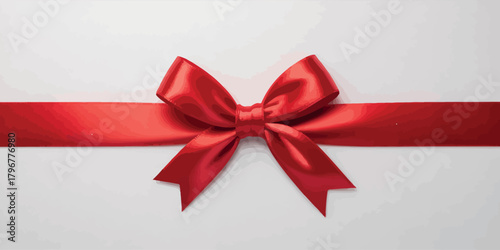 A vibrant red satin ribbon tied in a bow on a white background
