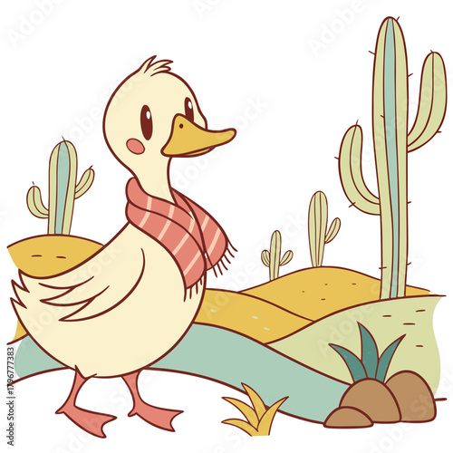 Vector illustration of a Bashful Duck with with a scarf, styled in a Desert Mirage theme using Desert Mirage colors