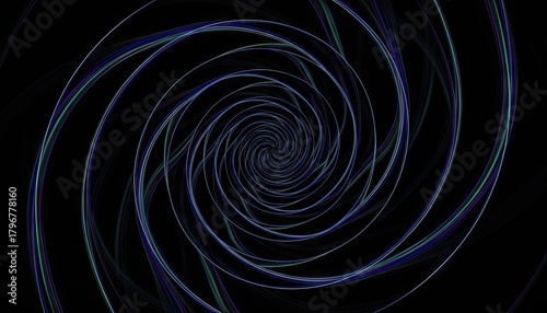 Abstract Swirling Tunnel of Blue and Green Lights Against a Deep Black Background Creating a Vortex Effect