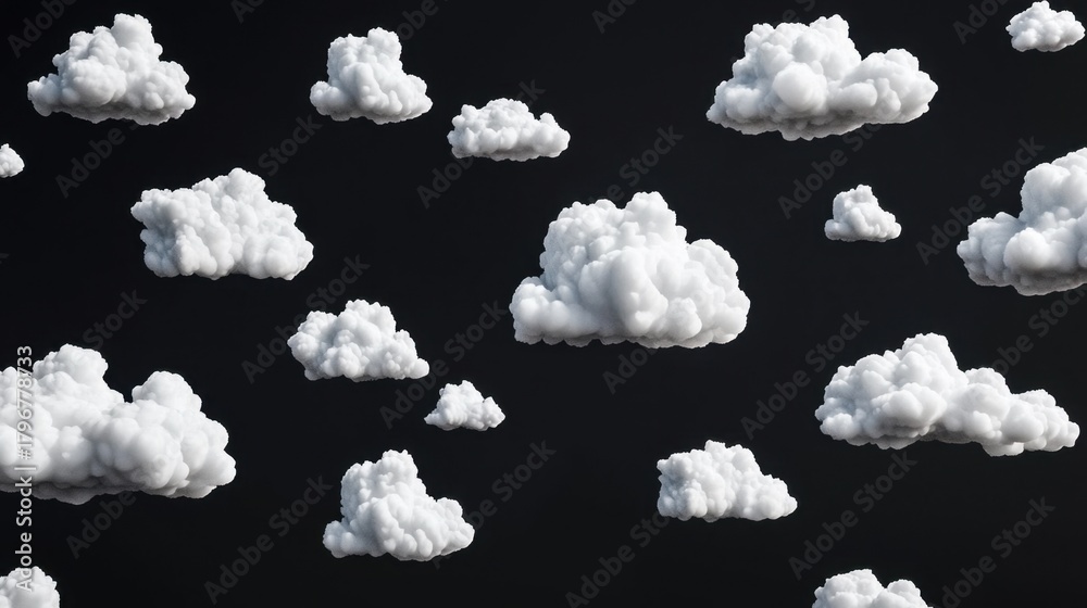 Fototapeta premium Soft and Fluffy White Clouds Floating Against a Dark Background in an Artistic and Dreamy Atmosphere for Creative Projects