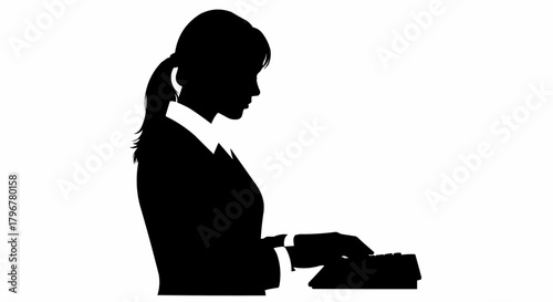 Silhouette of a focused businesswoman working at her desk.