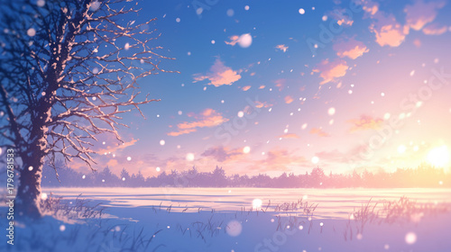 夜明けの静かな冬の大地