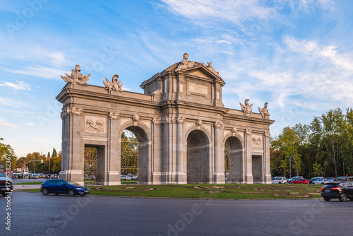 Scenery of Puerta de Alcala, Alcala Gate, in the Plaza de la Independencia in Madrid, Spain
