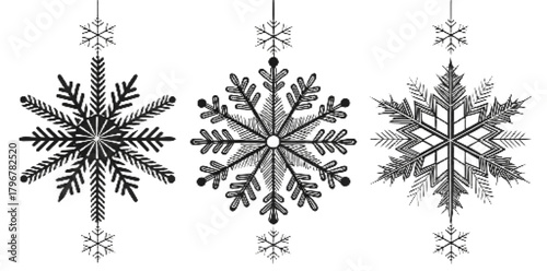 Christmas Snowflakes Vector Silhouette PNG with Transparent Background