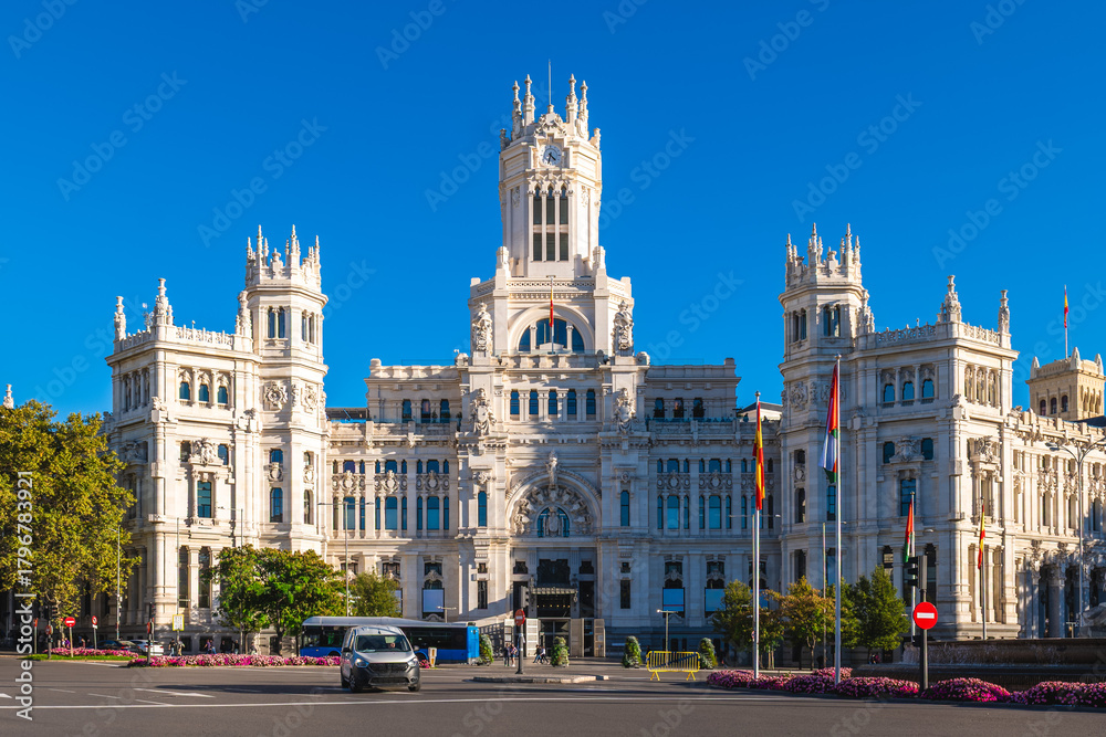 Obraz premium Cibeles Palace, formerly Palace of Communications or Palace of Telecommunications, located in Madrid, Spain