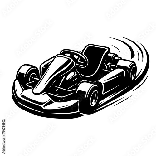 modified street go-kart with aerodynamic fairings and wide tires, top-down dynamic view