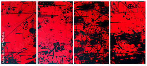 Dynamic Red Black Glitch Art Background Texture Retro Black & Red Grunge Design with Scratches, Splatter & Overlay