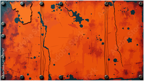 Grunge Orange Metal Texture with Rivets old Rusty Black & orange Grunge Design with Scratches