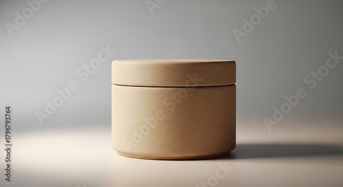 Minimalist Natural Beige Jar with Lid Product Packaging Mockup. Blank Ceramic Container for Cosmetic or Food