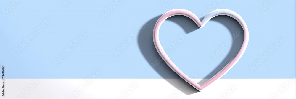 Fototapeta premium A simple heart shape in pink and white against a soft blue and white background. Ideal for love, romance, and affection themes.