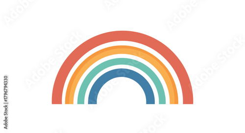 A cheerful, colorful rainbow illustration with a simple, flat design evokes feelings of hope, positivity, and childlike wonder, perfect for various creative projects.