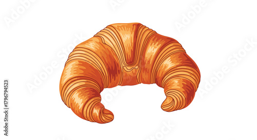 A beautifully illustrated golden-brown croissant, showcasing its flaky layers and crescent shape, perfect for breakfast or a delightful pastry treat.