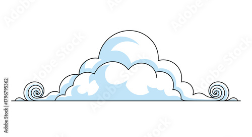 A whimsical cartoon illustration of a fluffy cloud with swirling accents on either side, evoking a dreamy and playful atmosphere.