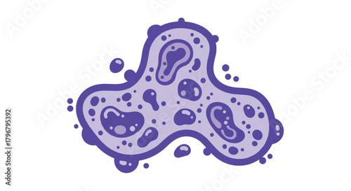 Abstract purple blob shape with internal bubbles and irregular outline, resembling an amoeba or organic form, isolated on a white background.