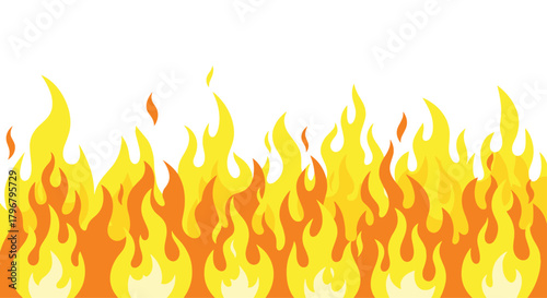 A vibrant and stylized illustration of flames in shades of orange and yellow, creating a dynamic and fiery border or background element.
