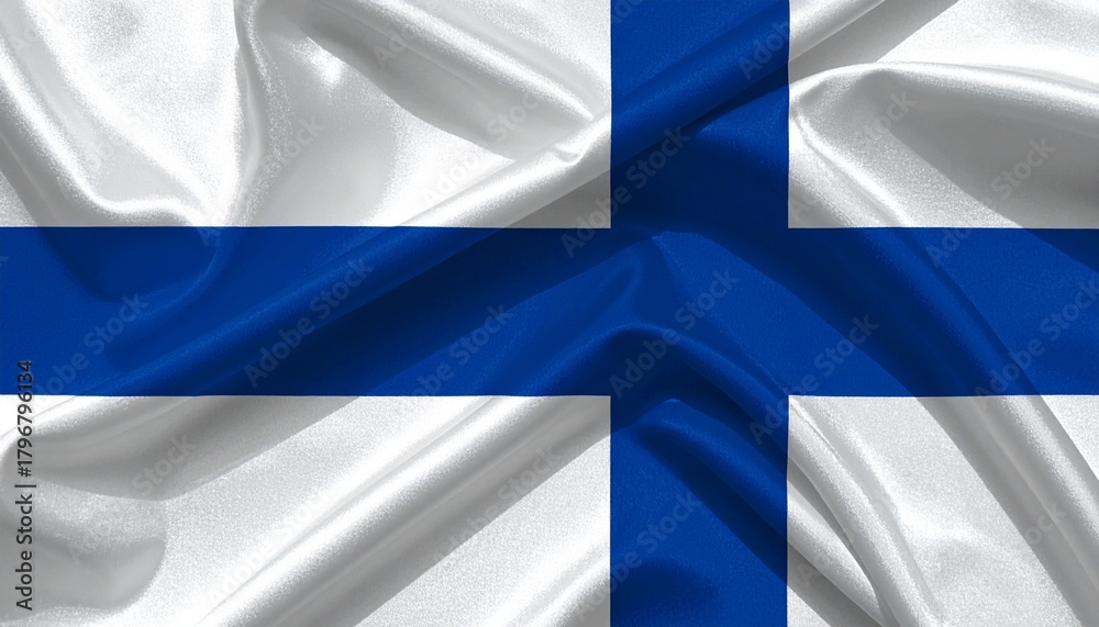 Obraz premium Waving Finnish Flag Official Symbol of Finland National Banner Blue and White Cross Design