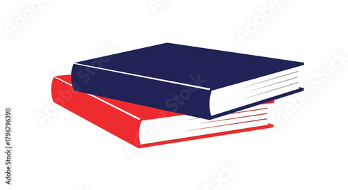 A stack of two books, one red and one navy blue, rests on a white background, symbolizing knowledge, education, and learning resources.