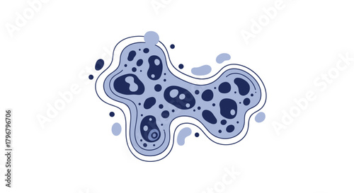Abstract illustration of an amoeba-like cell structure with varying shades of blue and a light blue outline, representing biological forms or microscopic life.