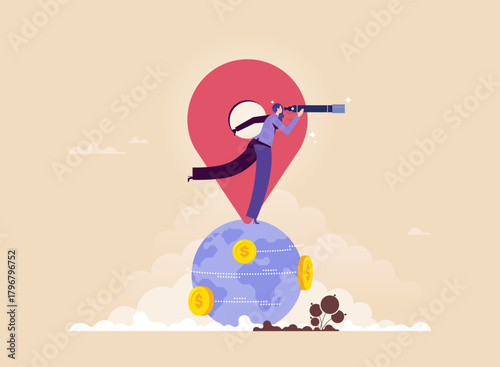 Global business expansion or growing business worldwide concept, businesswomen looking for a good location for future business expansion