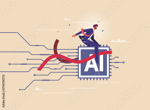 Working with AI artificial intelligence, technology helping or support success work concept, businessman working with AI to improve work efficiency and achieve goals