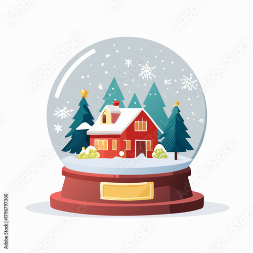 Festive Snow Globe Scene with a Cozy House and Winter Trees
