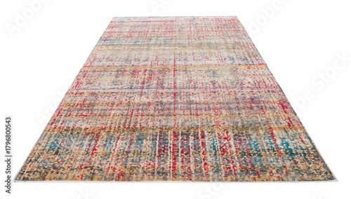 Colorful rustic rug on a white backdrop, suitable for interior design projects