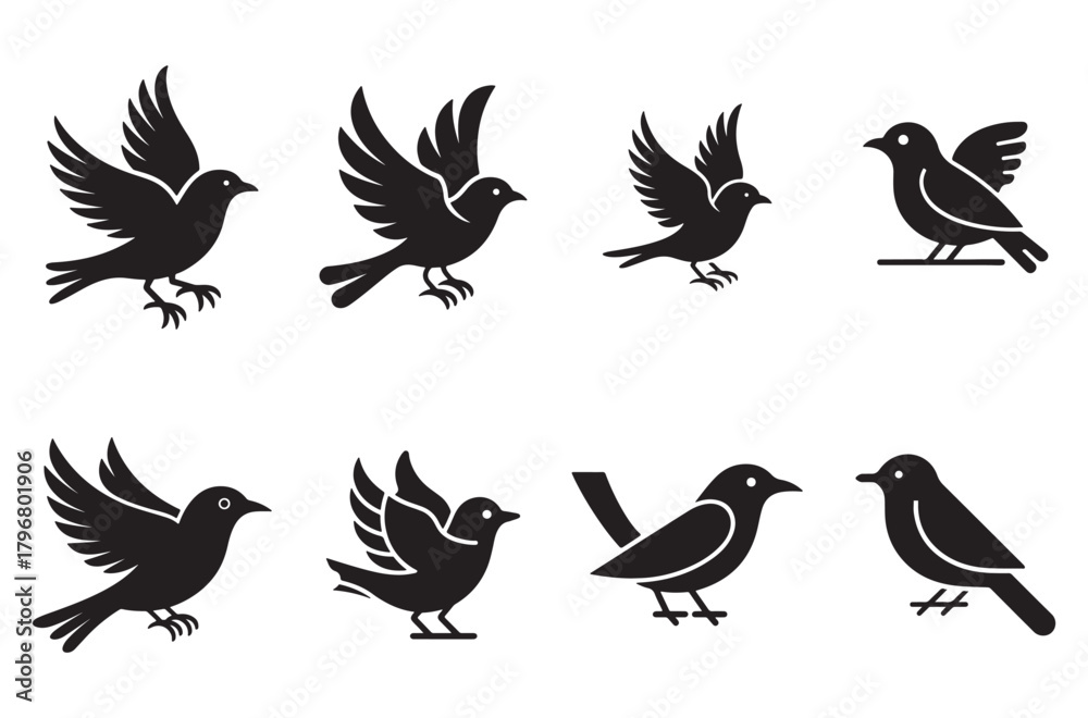 Fototapeta premium Silhouette vector illustration of a diverse set of flying birds in nature