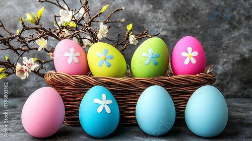 Delicate natural light revealing Easter charm with pink tones and soft glowing basket