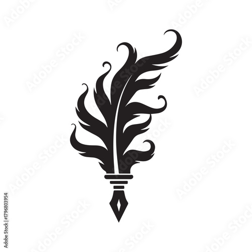 Geometric Feather Pen Emblem Representing Refined Literature Tradition and Creative Strength