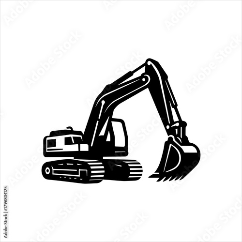 Excavator Icon Black and White Illustration for Construction and Heavy Equipment Projects