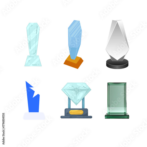 Set of Modern Crystal and Glass Award Trophies