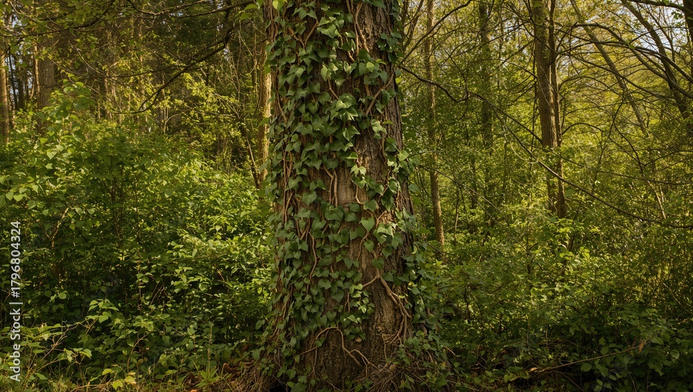 Fototapeta premium Vines Climbing on Tree, showcasing growth patterns, Earth Day