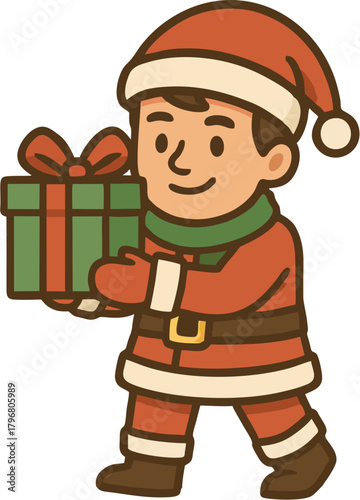 Cute Santa Boy Cartoon – Christmas Gift Bag Illustration