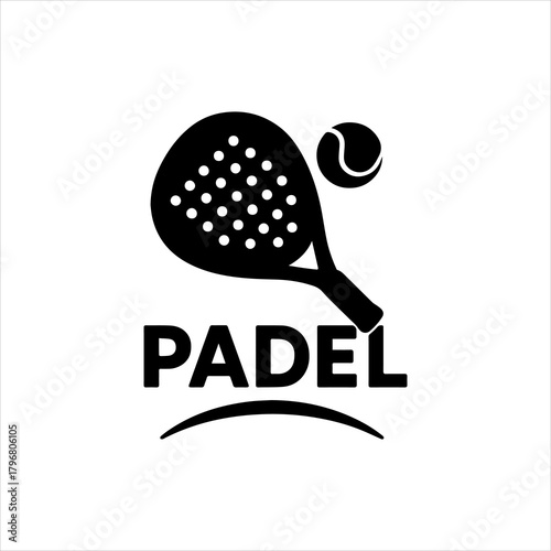 Clean vector icon representing the exciting game of padel with a racket and ball, designed for contemporary sports apps, club branding, and fitness-related content