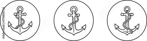 Nautical themed badges with anchors in a simple black and white style