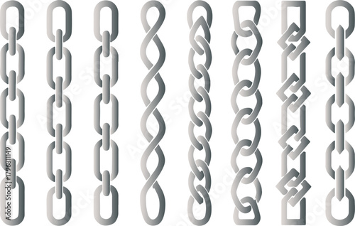 Seamless Repeatable Chain Shape Silhouette Pattern. Chain link black silhouette vector illustration. Set of black isolated silhouette of chains on white seamless repeatable texture background. pattern