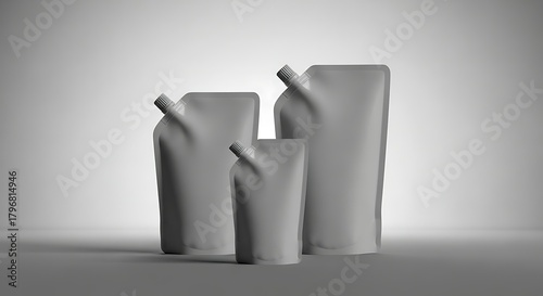 Clean Blank Grey Stand-Up Spout Pouches Mockup for Flexible Liquid Product Packaging