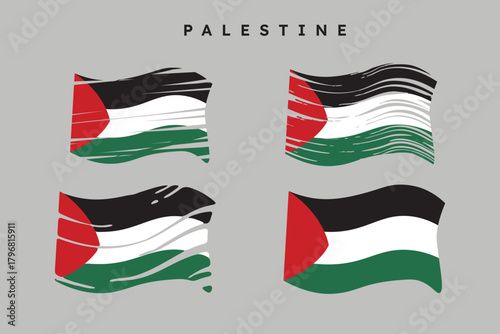 Four different hand-painted Palestine flags.