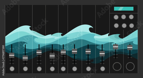 Abstract Wave Audio Mixer Creative Graphic Design of Oceanic Sound Controls for Music Production