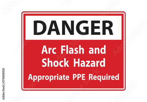Danger Are  flash and shock hazard with ppe requirement for safety measures sign logo, badge, icon, sticker, label, emblem, stamp, symbol, black, line, flat vector, isolated illustration.