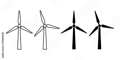 Renewable Energy Wind Turbine Black Icon Bundle for Green Power and Sustainability