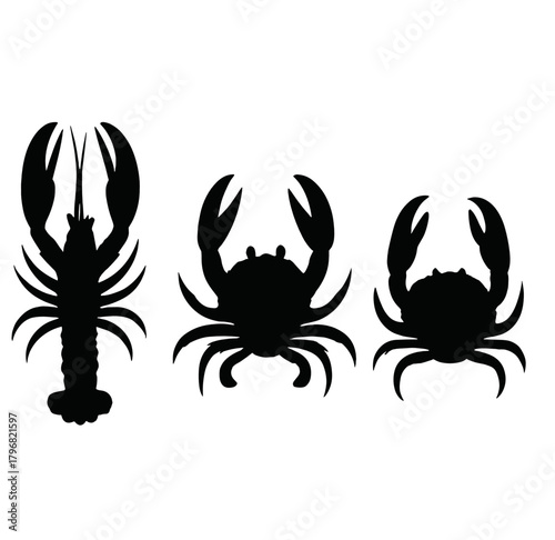 Various silhouettes of crabs and lobster showcasing marine life diversity at a coastal festival