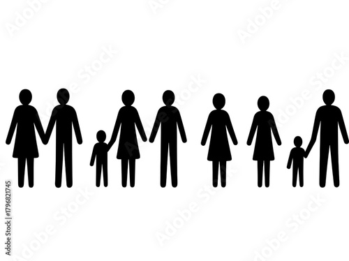Silhouettes of diverse families holding hands in a simple, modern design showing unity and connection among different family structures