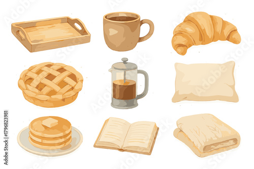 Morning comfort with coffee, pastries, and cozy essentials for a relaxing day