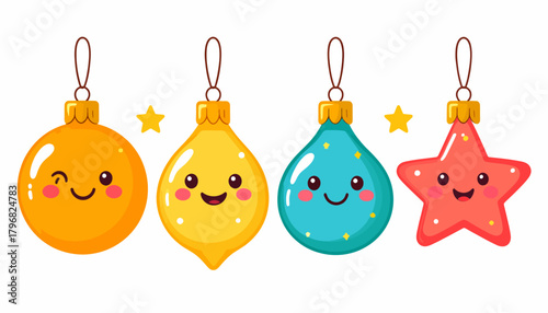 Festive Christmas Ornaments with Adorable Kawaii Faces