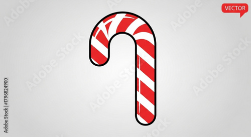 Classic red and white striped candy cane icon perfect for holiday designs, festive promotions, and sweet treat branding, evoking joy and celebration.