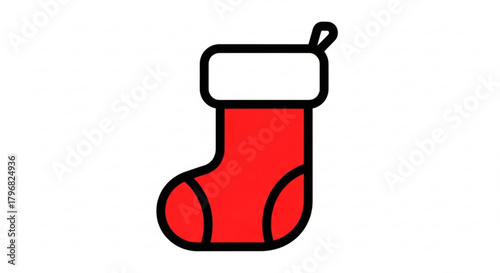 Festive red Christmas stocking with white cuff and hanging loop, perfect for holiday decorations and gift giving