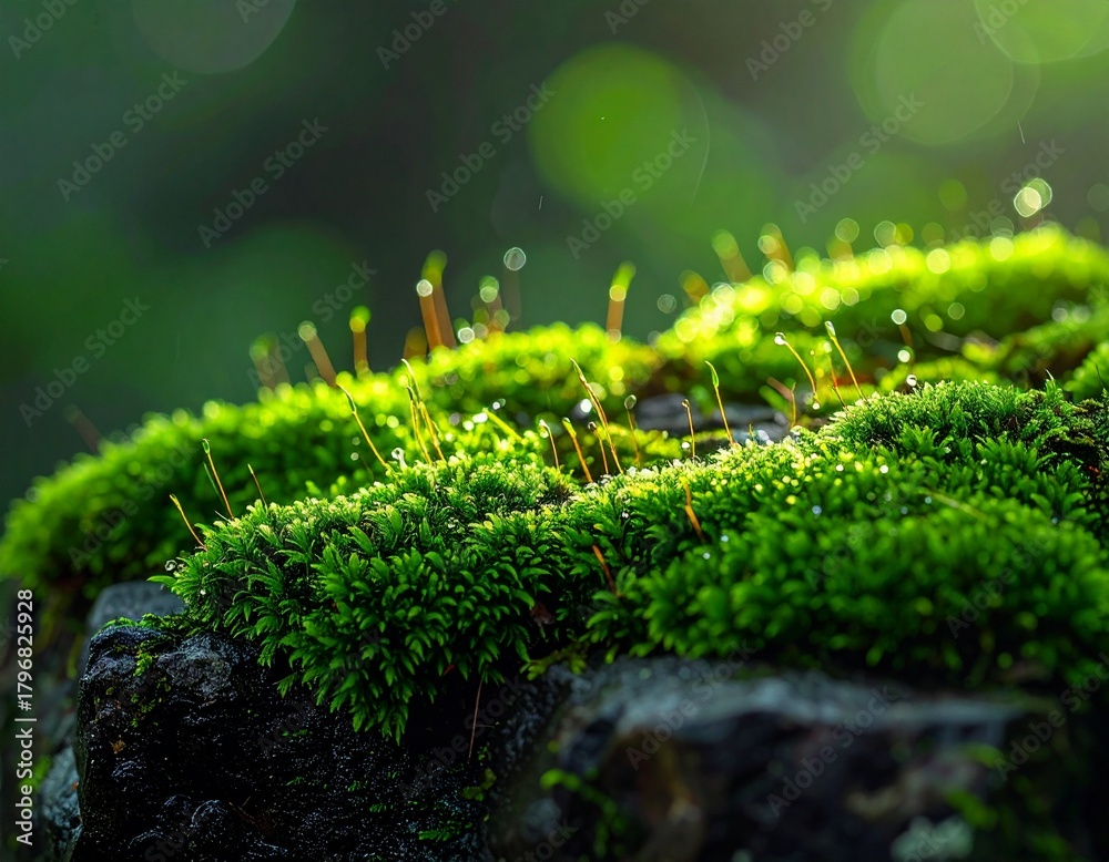 Fototapeta premium Realistic Soft-Highlighted Wet Moss Surface on Natural Stone