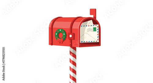 Festive Red Mailbox with Christmas Decorations Delivering Holiday Cheer and Letters